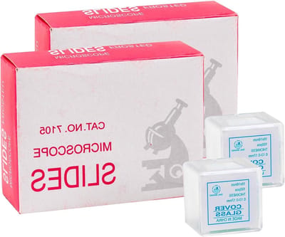 100 stuks voorbehandelde microscopisch glazen slides en 200 stuks dekglaasjes voor precisieonderzoek en laboratoriumgebruik