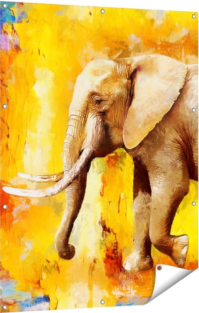 Gards Tuinposter Geschilderde Olifant Olieverf - Abstract - 90x120 cm - Tuindoek - Tuindecoratie - Wanddecoratie buiten - Tuinschilderij