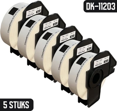 DULA Brother Compatible DK-11203 - Voorgestanst map label - 5 rollen - 17 x 87 mm - 300 labels per rol - Zwart op wit - Papier