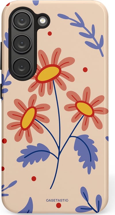 Casetastic hoesje geschikt voor Samsung Galaxy S23 - Dubbellaagse bescherming - Perzikbloem trio - Fashion Case - Lavendel Perzik Zand