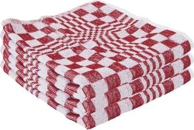 3x Handdoek rood met blokmotief 50 x 50 cm - Huishoudtextiel - keukendoek / handdoekjes