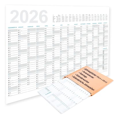 Dailygoods- Wandkalender 2026 - Jaarplanner voor de muur - Grote afmetingen 98 cm x 68 cm - Overzichtelijk met grote dagvakjes - Ideaal voor kantoor/school - Hoogwaardig papier