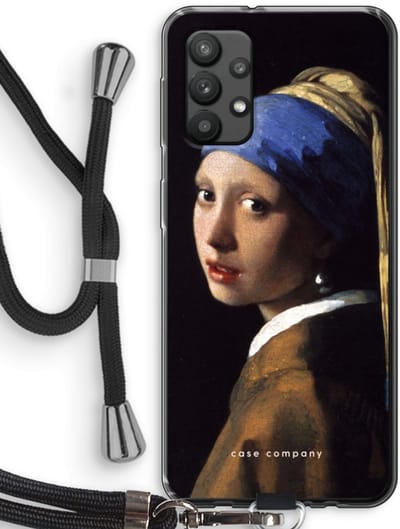 Hoesje met koord geschikt voor Samsung Galaxy A32 4G hoesje met Koord - The Pearl Earring - Telefoonhoesje met Zwart Koord - Bescherming aan alle Kanten en Over de Schermrand