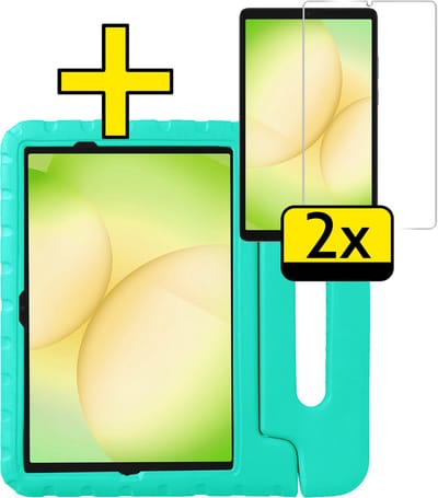 Hoes - Geschikt voor Samsung Galaxy Tab A11 Plus - Met 2x Screenprotector - Kinderhoes Shockproof Bumper - Kidsproof Case - Tablet Hoesje - Kinder Cover - Turquoise