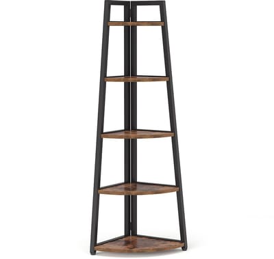 Pugsdrly Hoekplank met 5 niveaus, boekenkast van 176 cm hoog, hoekplank op voet, multifunctionele hoeksteun, displayrek, plantenstandaard, hoekmeubel voor woonkamer, keuken, thuiskantoor