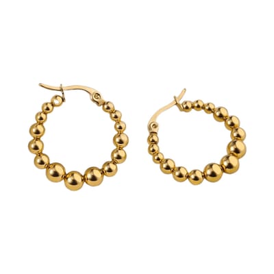 Aramat Jewels | Oorringen | Goudkleurige Ronde Oorringen 25mm – Bolletjesmotief – RVS | | | |4mm | Staal | Volwassenen | Verkleurd niet