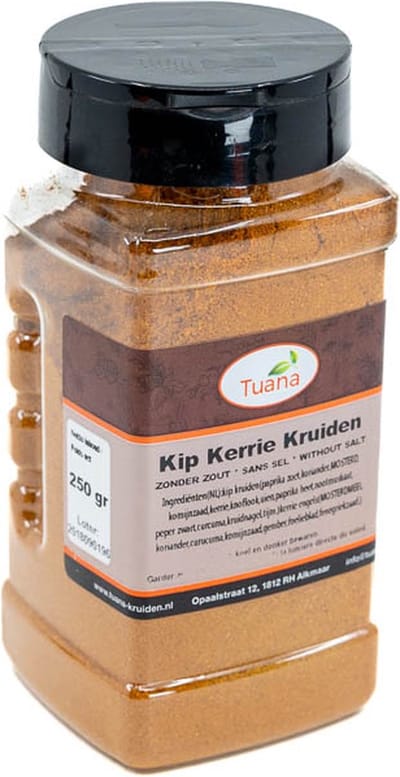 Tuana Kruiden - Kip Kerrie Kruiden Zonder Zout - Strooibus 150 Gram - MP-K-0030