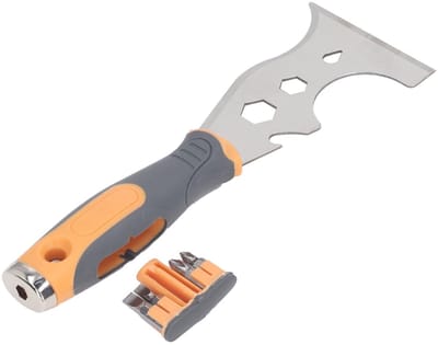 Dailygoods- Verfschraper 16-in-1 - Roestvrijstalen Multitool - Ergonomische Handgreep - 3-Inch Mes - Schroevendraaierbits - Multifunctioneel Gereedschap