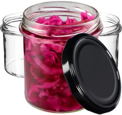 KADAX jampotten, 350 ml, diameter 82 mm, inmaakpotten met schroefdeksel, honingpotten, voorraadpotten voor paddenstoelen, jam, honing (10 stuks, zwart)