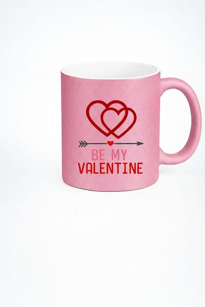 Romantische Roze Glitter Mok 'Be My Valentine' met Hartjes | Perfect Valentijn Cadeau