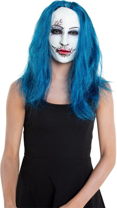 Folat - Masker Enge Vrouw Met Blauw Haar - Halloween Masker - Enge Maskers - Masker Halloween volwassenen - Masker Horror - masker halloween volwassenen - masker kinderen
