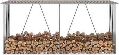 Houten Tuinhuis - Opslag Schuur - Brandhout Opslaan - Verzinkt Staal Frame - 330 x 84 x 152 cm - Bruin