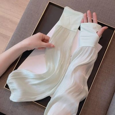 1 paire de manchons de protection solaire anti-UV en soie glacée pour le cyclisme, la conduite et le sport. vert clair