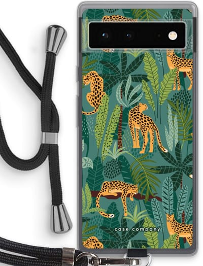 Case Company® - Hoesje met koord geschikt voor Google Pixel 6 hoesje met Koord - Luipaard 2 - Telefoonhoesje met Zwart Koord - Bescherming aan alle Kanten en Over de Schermrand