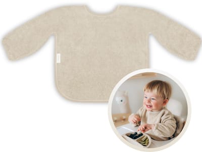 Funnies Slab met Mouwen Cream - Zachte Slab voor Baby’s - 100% Katoenen Badstof - Makkelijk Wasbaar in de Wasmachine - Slabbetjes, Kwijlslab, Schort, Kliederschort, Eet- en Speelslab - Ideaal voor Eten, Knutselen en Spelen