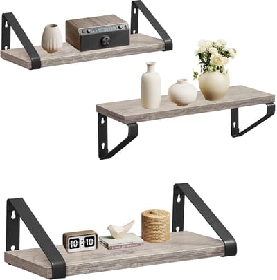 MAZAZU - Wandplank - Muurdecoratie - 3 Set - Grijs en Zwart - 12x30-35-40x11
