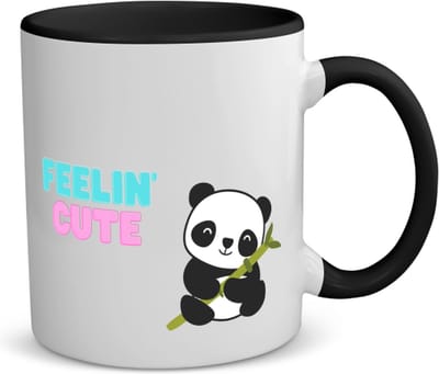 Akyol - feelin cute panda koffiemok - theemok - zwart - Panda - panda liefhebbers - verjaardag - dieren liefhebbers - cadeau - kado - geschenk - verjaardagscadeau - 350 ML inhoud