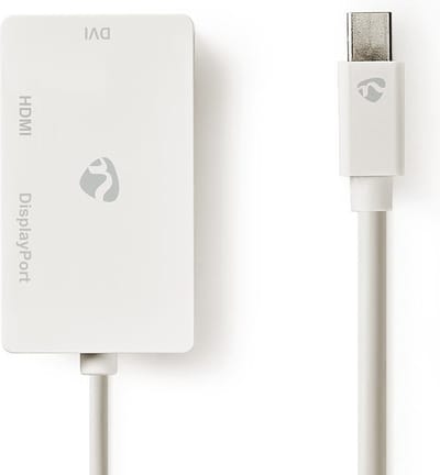 Nedis Mini DisplayPort-Kabel - DisplayPort 1.2 - Mini-DisplayPort Male - DisplayPort Female / DVI-D 24+1-Pins Female / HDMI Input - 21.6 Gbps - Vernikkeld - 0.20 m - Rond - PVC - Wit - Polybag