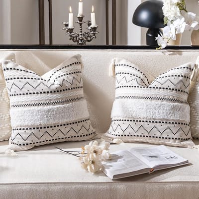 Decoratieve Sierkussenhoes Set van 2 - Boho Zwart Neutraal Accent voor Bank en Slaapkamer