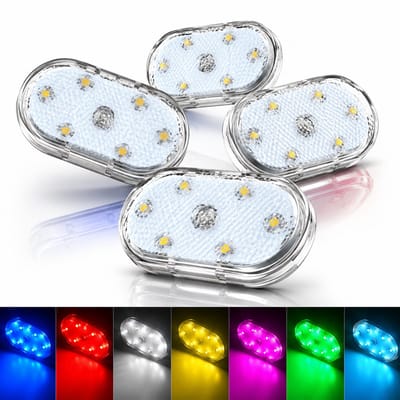 Sounix Auto-LED-interieurverlichting - 4 stuks draadloze 7 kleuren - met 6 heldere LED-lampkralen - 3 installatiemodi - Oplaadbaar - LED-nachtlampje