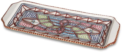 Handgemaakte Keramieken Serveerschaal 35x14 cm – Kleurrijk Design in Bruin Rood, Groen & Blauw