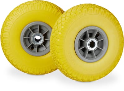 4x steekwagenwiel - 3.00-4 - rubberband - kogellager - 20 mm as - geel-grijs