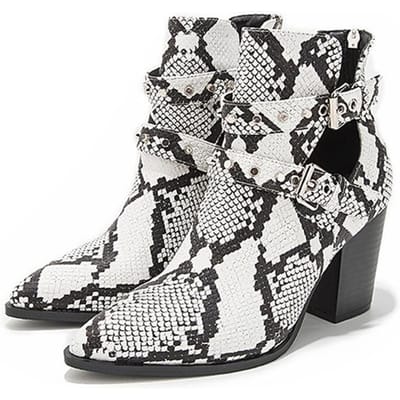 Motorfiets Western Cowboy Laarzen Vrouwen Slang Pu Leer Kort Kozakken Hoge Hakken Cowgirl Laarsjes Gesp Enkel Botas Schoenen 43 wit