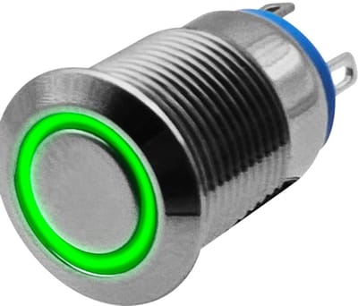 ProRide Metalen Drukschakelaar 12V ON-OFF - 12mm - Aan/uit schakelaar - Spatwaterdicht - 12V/24V - LED Indicatie Groen