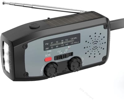 KAD® Opwindbare Radio - Zaklamp Opwindbaar - Opwindbare Zaklamp - Zwart/Grijs - 13cm x 6cm x 5cm
