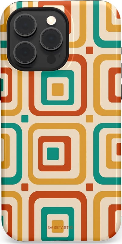 Casetastic hoesje geschikt voor Apple iPhone 15 Pro Max - MagSafe - Dubbellaagse bescherming - Retro Vierkant verlangen - Fashion Case - Crème Terracotta Goud Turquoise