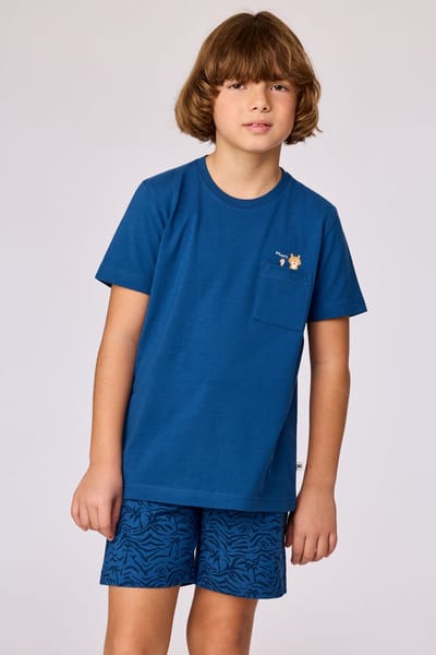 Woody Jongens-Heren pyjama donkerblauw - maat 140/10J