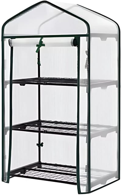 Foliekas met 3 Planken - Voor Buiten, Tuin & Balkon - Oproldeur - Winterbestendig & UV-Bestendig - Ideaal voor Bloemen & Planten