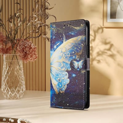 Flip Lederen Hoesje voor iPhone 17 16 15 14 13 12 Pro Max Plus Mini 17 Air Schattige Bloem Vlinder Bedrukte Portemonnee Achterkant Telefoonhoesje iPhone17