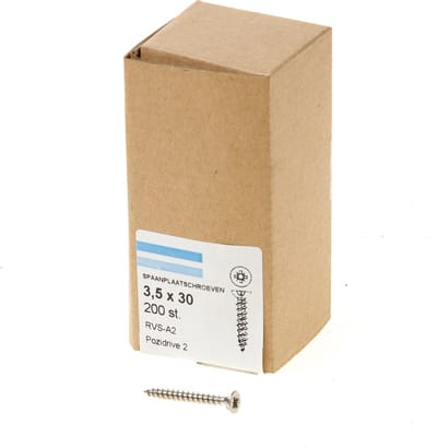 Hoenderdaal Spaanplaatschroef RVS platverzonken kop PZ2 voldraad 3.5X30 (per 200 stuks)
