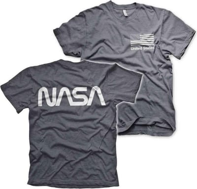 NASA Heren Tshirt -M- Black Flag Grijs