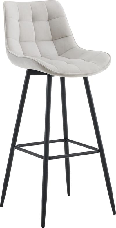 CLP Dartford Barkruk - Met rugleuning - Met voetsteun - Metalen frame - grijs Fluweel