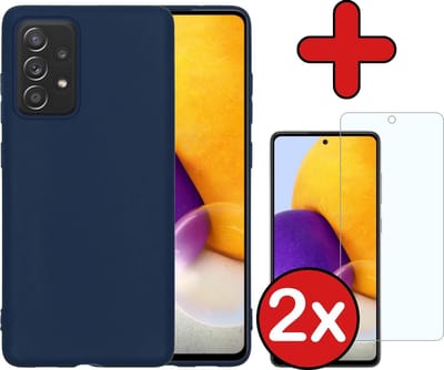 Hoesje - Met 2x Screenprotector - Geschikt voor Samsung Galaxy A72 - Sterk & Shockproof - Telefoon Hoes - Back Cover - Siliconen Case - Telefoonhoes - Donkerblauw