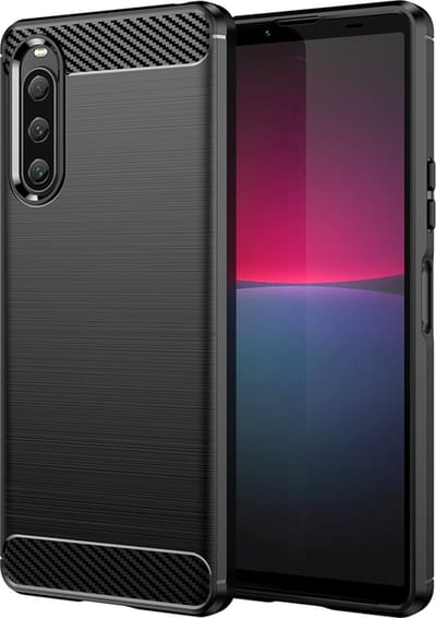 MobyDefend Hoesje - Geschikt voor Sony Xperia 10 V - TPU Backcover - Geborstelde Metaal & Carbon-Look - Zwart