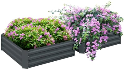 Plantenbak Set van 2 -Tuinbed - Bloempotten - Bloembak - Plantenbed - Kweekbak - Moestuinbak - voor Buiten, Terras, Tuin & Balkon - voor Groenten, Bloemen & Kruiden - 100 x 100 x 30 cm - Donkergrijs