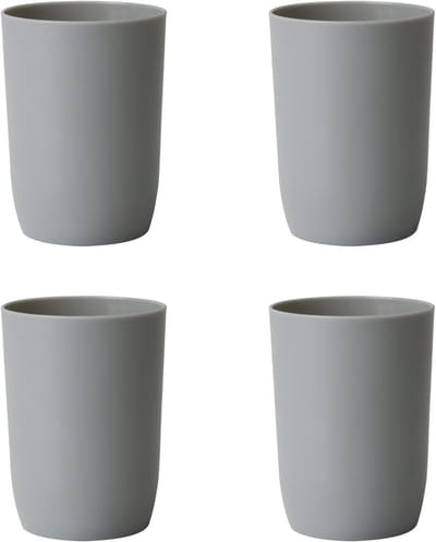 Famanu - 4 stuks Tandenborstelbekers, tandenborstelbekerset, drinkbeker kunststof, voor volwassenen, jongeren en kinderen (280 ml, Grijs)
