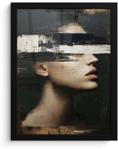 Poster in lijst - Fotolijst 30x40 cm - Posters - Gezicht - Vrouw - Zwart - Abstract - Posterlijst zwart - Decoratie - Wanddecoratie woonkamer - Muurdecoratie slaapkamer