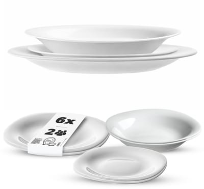 KADAX servies voor 2 personen, 6-delig, servies met soepbord, dessertbord en dinerbord, eetgerei, servies, bordservies (wit XL)