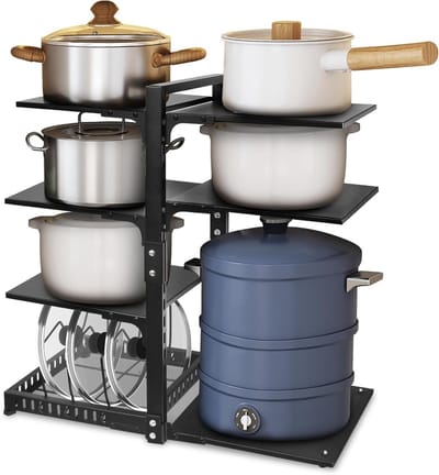 6+1-Tier Verstelbare Zware Pannen Organizer voor Keukenkast, Multifunctionele Potten- en Pannenrek voor Aanrecht en Kast