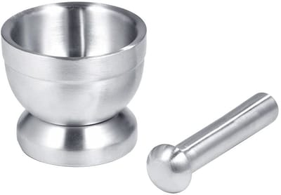 Dailygoods- Handstamper Roestvrij Staal - Vijzel/Kom - Keuken Gereedschap - Anti-roest - Ergonomisch - Perfect voor Knoflook/Kruiden - Mortel