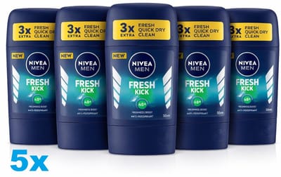 NIVEA MEN Fresh Kick Deodorant Stick 5 x 50ml – Anti-Transpirant 48H – Voordeelverpakking 5 Stuks
