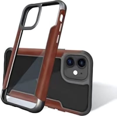 Shock case geschikt voor Samsung Galaxy S20 - Transparant hoesje met Extra verstevigde randen - Leren details op de zijdes - Transparant / Zwart / Bruin