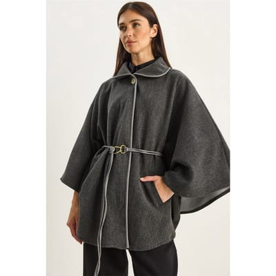 Oversized Textured Wolmix Overjas met Jasje Kraag