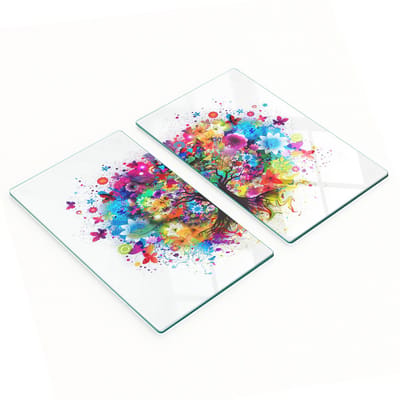Keukenplanken van gehard glas met kleurrijke boomafbeeldingen, 2x30x52 cm