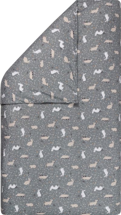 BINK Bedding Dekbedovertrek Bunny 100 x 135 cm exclusief sloop - konijn - hermelijn - das - grijs - caramel - beige - dieren - bosdieren - ledikant - campingbed - baby - peuter