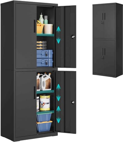 CORE Opbergkast - Opbergkasten - Voorraadkast - Kantoorkast - Garagekast - Kast - 4 Deuren - 2 Sloten - 40x60x180cm - Matte zwart